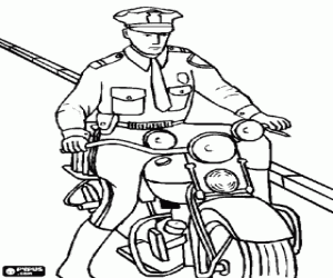 Colorear Un policía sobre la motocicleta