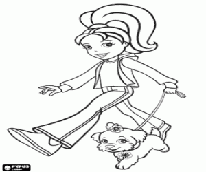 Colorear Polly Pocket paseando con su perrito
