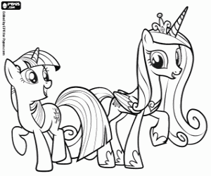 Colorear Ponis unicornio Twilight,Cadance