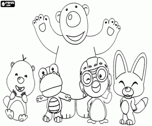 Colorear Pororo con cuatro amigos