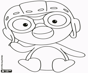 Colorear Pororo sentado en el suelo
