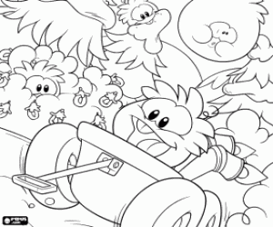 Colorear Los puffles en un carrito