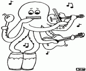 Colorear Pulpo con instrumentos musicales