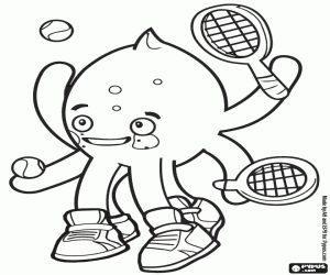Colorear El pulpo Pypus, jugador de tenis