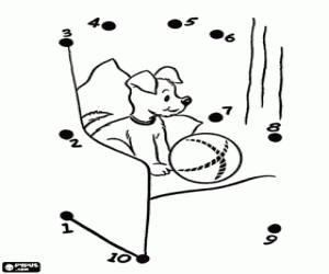 Colorear Punto a punto,el perro y la bola