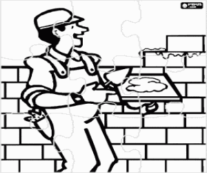 Colorear Puzzle de un albañil y una pared