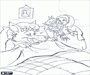 Colorear Puzzle de Caperucita y el ramo