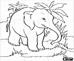 Colorear Puzzle de elefante en la selva