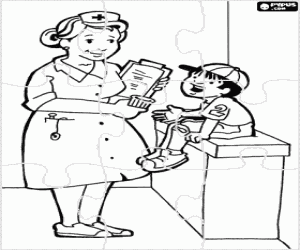 Colorear Puzzle de la enfermera y el niño