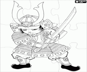 Colorear Puzzle de guerrero samurai