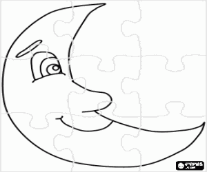 Colorear Puzzle de la luna con cara de perfil