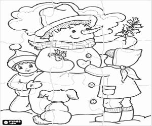 Colorear Puzzle muñeco de nieve con niños