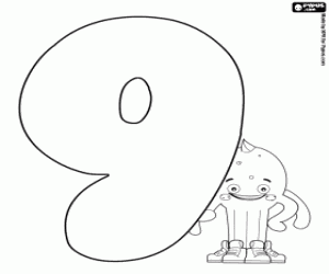 Colorear Pypus y el número nueve