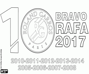 Colorear Rafa Nadal, 10 títulos Roland Garros