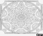 Mandala con círculos en forma de estrella o flor dentro de un cuadrado