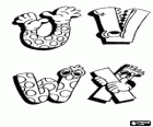 Letras U, V, W y X con dibujos divertidos
