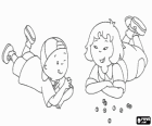 Caillou jugando a las canicas o balitas con su amiga Sarah