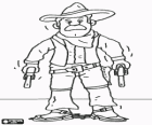 Cowboy armado o pistolero con dos revólveres preparado para un duelo