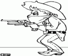 Cowboy bandolero o bandido con la cara tapada con un pañuelo y las dos pistolas apuntando