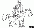 Indio montado a caballo con sus pinturas de guerra y su arco y flechas