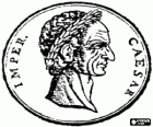 Una moneda de plata de la antigua Roma, un denario con la cara de Julio César o Iulius Caesar luciendo una corona de laurel
