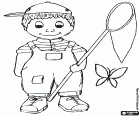 Niño intentado atrapar una mariposa con un cazamariposas
