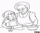 Abuela enseñando a cocinar a su nieta