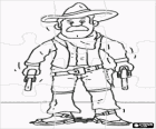 Puzzle de cowboy armado o pistolero con dos revólveres preparado para un duelo