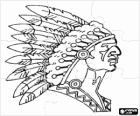 Puzzle de cara del jefe indio con las pinturas de guerra y las plumas en la cabeza