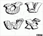 Puzzle de letras U, V, W y X con dibujos divertidos