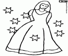 Princesa con un vestido largo y rodeada de estrellas
