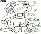 Gato y ratón con vestidos navideños cantando villancicos