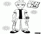 Ben 10 y el Omnitrix, con tres soles y el logo de Ben 10