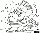 Papá Noel o Santa Claus riendo y haciendo sonar la campanilla en la nieve