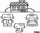 Hello Kitty con sus abuelos delante de casa