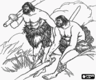 Hombres de Neandertal armados con palos