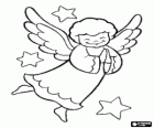 Pequeño ángel sonriendo junto a las estrellas