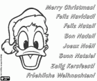 Felicitación de Navidad con la cara del Pato Donald con gorro de Papá Noel