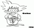 Goku, un valiente niño guerrero Saiyan preparado para encontrar las Bolas de Dragón