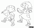 Caillou y su amiga Sara jugando a hacer música con las cazuelas