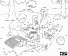 Caillou y su familia haciendo un pic-nic en el campo 