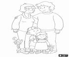 Retrato de la familia de Caillou, su hermana pequeña Rosie, su padre Boris, su madre Doris y el gato Gilbert