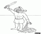 Gladiador saluda con su espada a los espectadores del anfiteatro