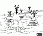 Campamento de una tribu india con los tipis o tiendas en la llanura
