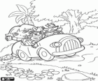 Dora y sus amigos en un pequeño automóvil por la selva