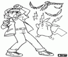 Ash y su pokemon Pikachu lanzando descargas eléctricas