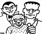 Criaturas legendarias, un hombre lobo, un vampiro y el monstruo Frankenstein