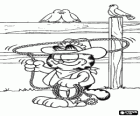 Garfield el cowboy haciendo voltear el lazo por encima de la cabeza