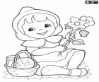 Caperucita Roja sigue jugando con las flores en el bosque