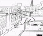 Puzzle de Spiderman saltando entre los edificios de la ciudad balanceándose con su tela de araña